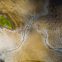 An abstract aerial view of Westport wetlands, Ireland.