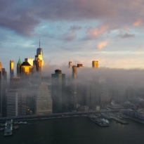Downtown Skyline rising from clouds