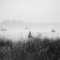 Freshwater clam fishing.