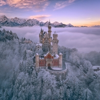 snow and fog around Neuschwanstein castle